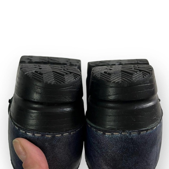 Sanita Women’s Blue Shimmer & Black Leather Professional Bottom Clogs Size 8 - Picture 10 of 12